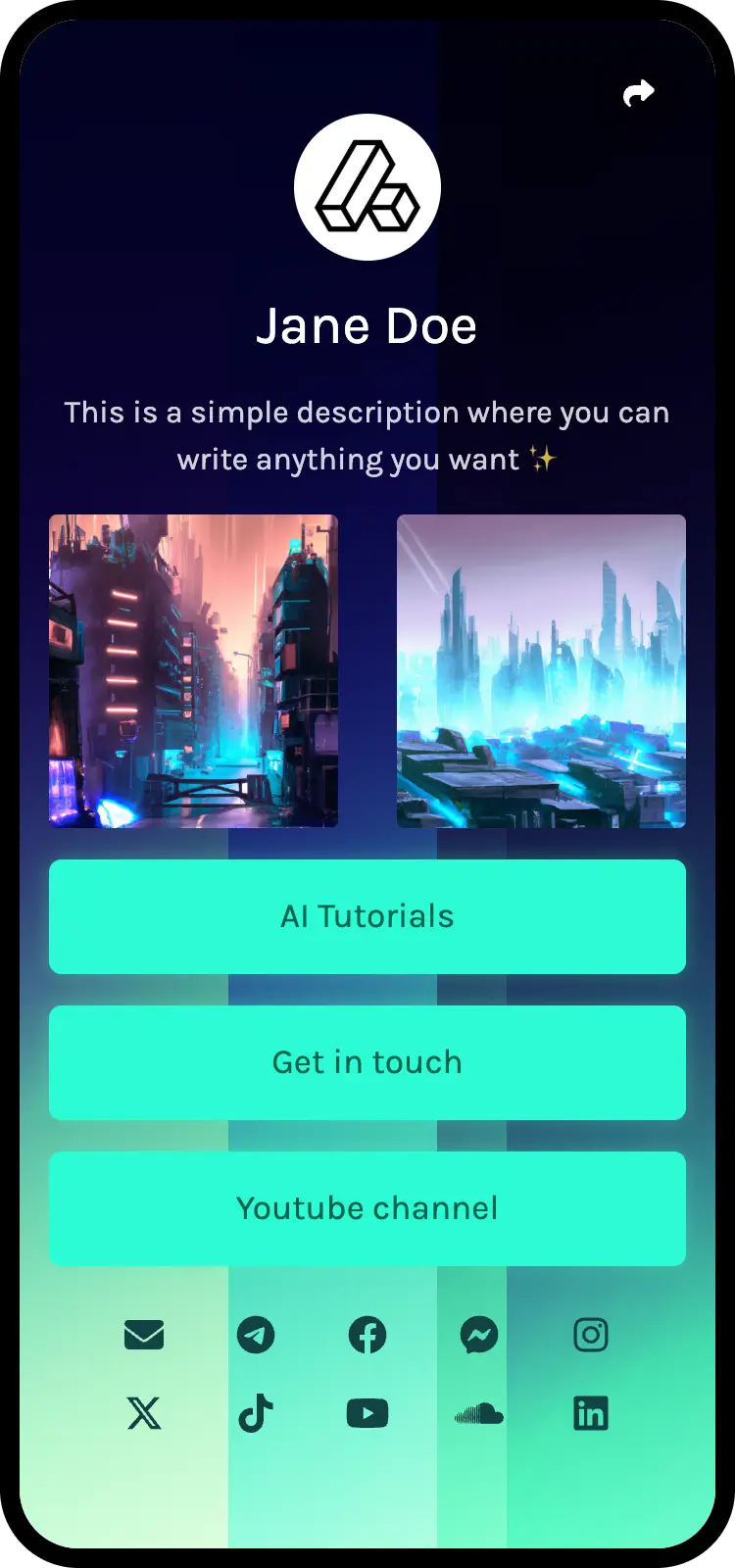 Captura de tela de exemplos de página de biolink